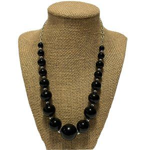 silver tone black granduating round ball bead necklace 15” choker